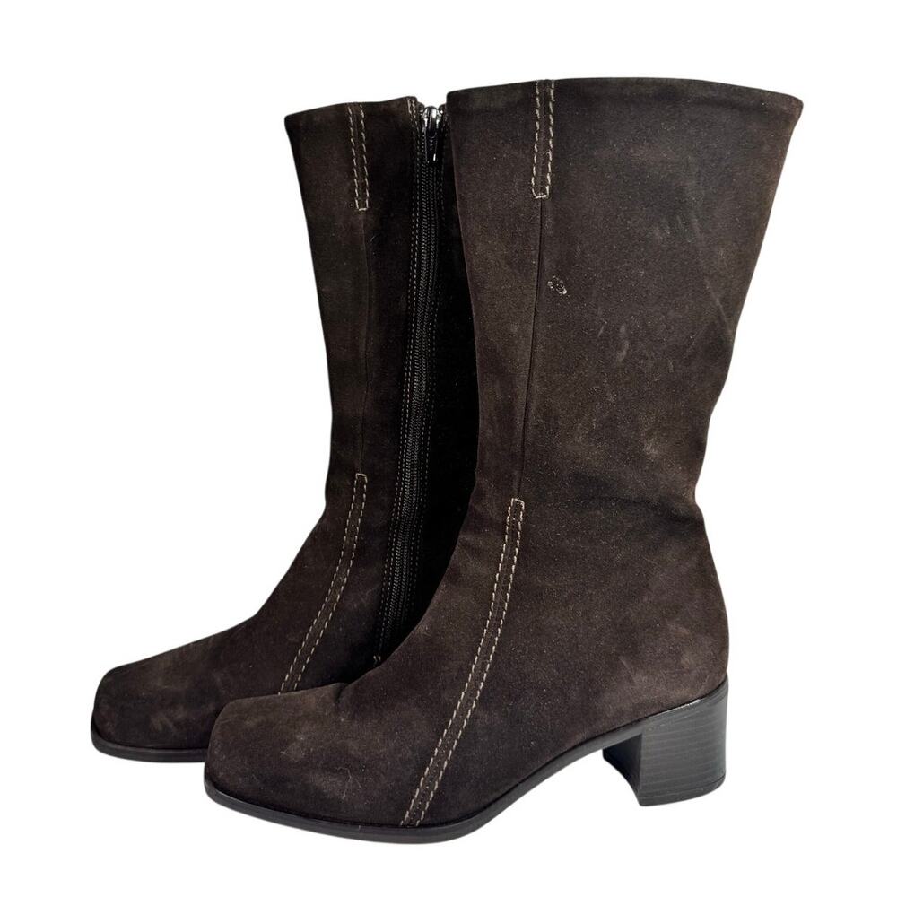 La Canadienne Brown Suede Mid Calf Square Toe Boots 8.5